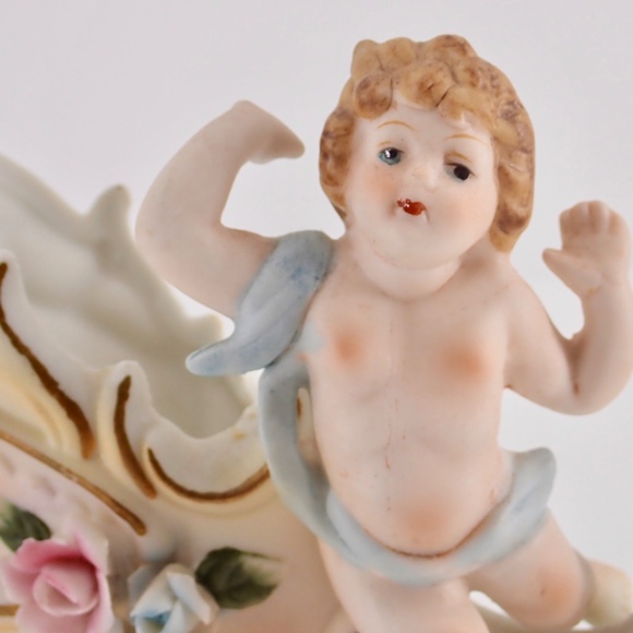 Antique Bisque Figure Collectible BABY Cherub & Carriage 4" x 4" DECOR STATUETTE - Picture 10 of 14